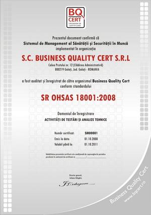 Certificare sistem de management al sanatatii si securitatii