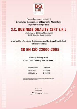 Certificare sistem de management al sigurantei alimentului