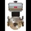 Robinet cu sfera cu 3 cai actionare pneumatica din inox cu f