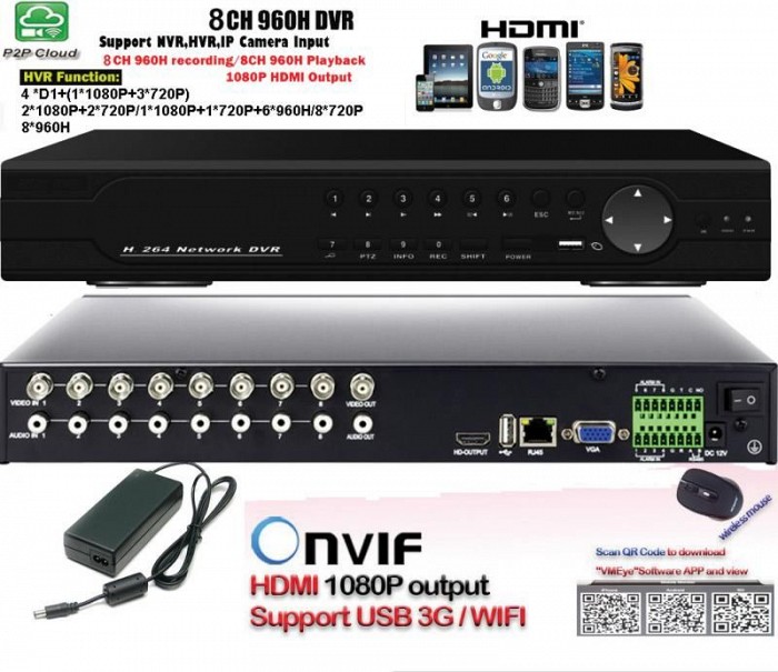 DVR hybrid 8 canale full 960H 9008HAVL DVR Hybrid