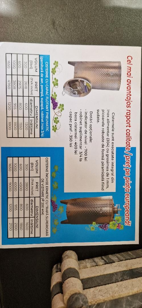 Butoi Inox Alimentar capac flotant pneumatic vin 300 litri