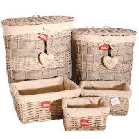 Cos pentru rufe mare din nuiele si panusi dublat cu sac din material textil 50x38x54 cm