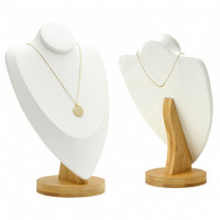 Bust expunere coliere bambus piele ecologica alb 21x19x14cm Bust expunere coliere bambus piele ecologica alb 21x19x14cm