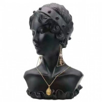 Bust negru rasina cap femeie expunere set colier cercei 27x16x10cm Bust negru rasina cap femeie expunere set colier cerc