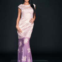 Rochie eleganta din tafta,voal si broderie lila.