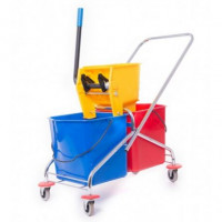 Carucior curatenie cu 2 galeti, cadru metalic si storcator, 60 litri