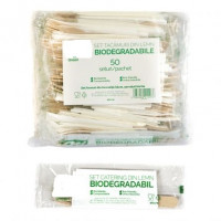 Set tacamuri din lemn, biodegradabile, furculita + servetel