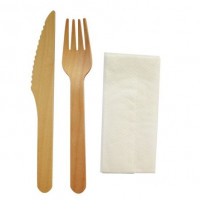 Set tacamuri lemn, biodegradabile, furculita/cutit/servetel