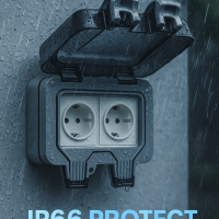 Priza dubla de exterior IP66 – Schuko, rezistenta la apa si praf, ideala pentru curte si terasa