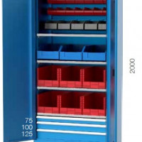 Dulap metalic, 3 sertare 27x54 E, 4 rafturi, 28 cutii plastice, 1010x615x2000mm