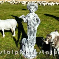 Statueta ciobanas cu catel, gri patinat, model S73.