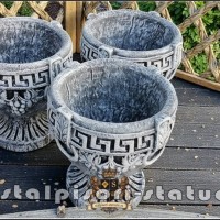 Vaza ornament cu picior, gri patinat, model V8.