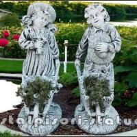 Set statuete gradinari cu roabe, gri antichizat, model J6, J7.