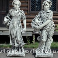 Set statuete baiat si fata, gri patinat, model S43.