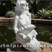 Statueta sirena cu scoica, alb marmorat, model S49.