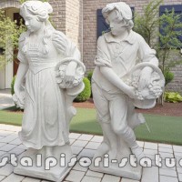 Set statuete baiat si fata, alb marmorat, model S43.