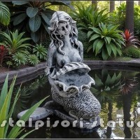 Statueta sirena cu scoica, gri patinat, model S49.