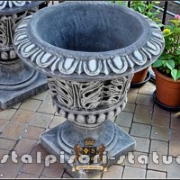 Vaza ornament stejar cu picior, gri patinat, model V3.