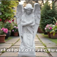 Statueta ingeras, alb marmorat, model S59.