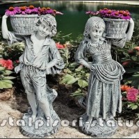 Set statuete copii cu cosulete, alb marmorat, model J3,J4.