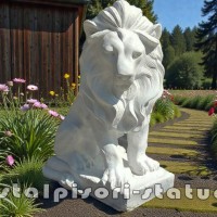 Statueta leu in sezut, alb marmorat, model S46.