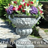 Vaza ornament mare cu picior, gri patinat, model V6.