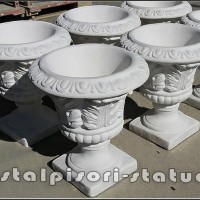 Vaza ornament stejar cu picior, alb marmorat, model V3.