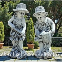 Set doua statuete gradinari, gri patinat, model S92.