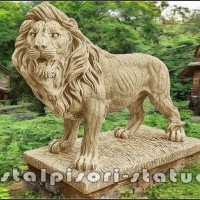 Statueta leu mare in picioare, galben antichizat, model S33.