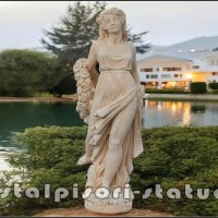 Statueta domnita cu flori, galben antichizat, model S50.