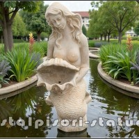 Statueta sirena cu scoica, galben patinat, model S49.