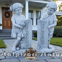 Statueta set copii welcome, gri antichizat, model S100.