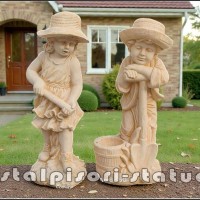 Set doua statuete gradinari, galben patinat, model S90.