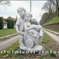 Statueta copii cu roaba, gri antichizat, model S98.