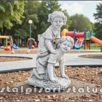 Statueta copii la joaca, gri antichizat, model S99.