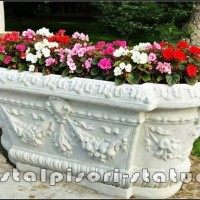 Jardiniera ornament flori, alb marmorat, model J8.