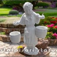 Statueta tarancuta gradinareasa, alb marmorat, model S14.