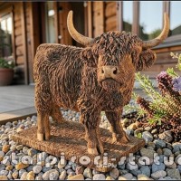 Statueta vacuta Highland, galben patinat, model S106