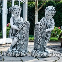 Statueta set copii welcome, gri antichizat, model S100.