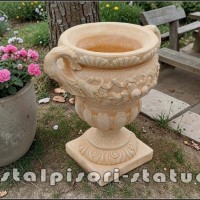 Vaza ornament mare cu picior, galben patinat, model V6.