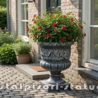 Vaza ornament cu picior, gri patinat, model V7.