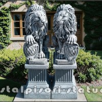 Set 2 statuete leu cu socluri, gri antichizat, S2-S108.