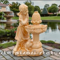 Statueta fetita cu catelus, galben patinat, model F4.
