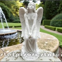 Statueta ingeras mare, alb marmorat, model S9.