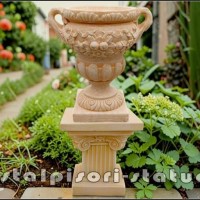 Set vaza cu soclu, galben patinat, model V6-S64.