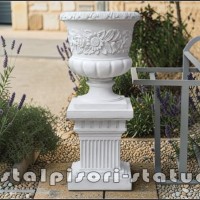 Set vaza cu soclu, alb marmorat, model V7-S107.