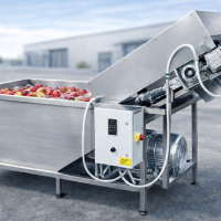 Masina de spalat fructe si legume-cu barbotare si banda transportoare