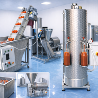Linie suc de rosii , bulion, pasta de rosii-utilaje pentru spalare, stoarcere si pasteurizare suc de rosii